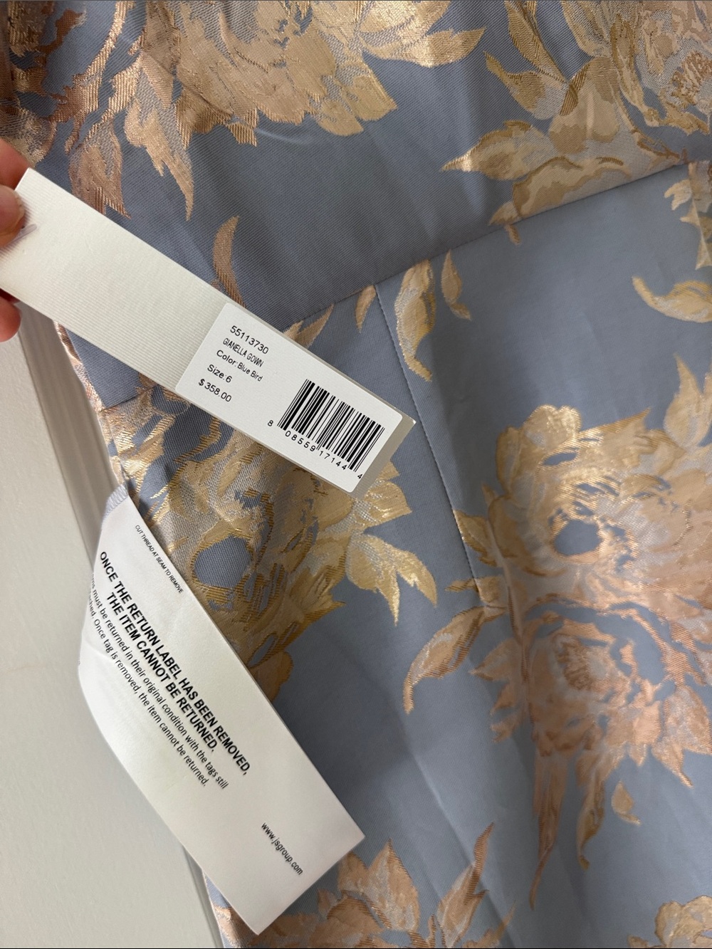 Kay Unger One-Shoulder Pale Blue and Gold Floral Gown - Picture 4 of 5